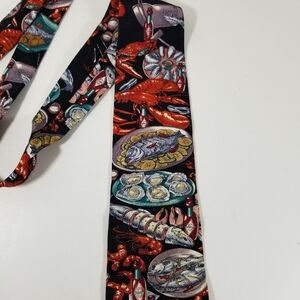 Tabasco Men's Silk Neck Tie Crayfish Oysters 3 7/8" x 57" Green Red Yellow USA
